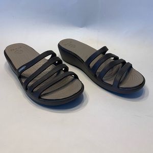 CROCS Rhonda women’s espresso brown, slip-on wedge sandal. Size 8.